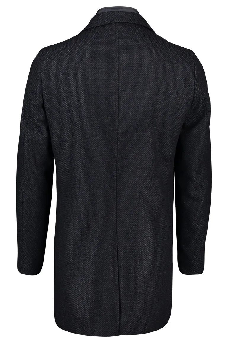 Winterjas Portofino donkerblauw effen rits + knoop normale fit katoen
