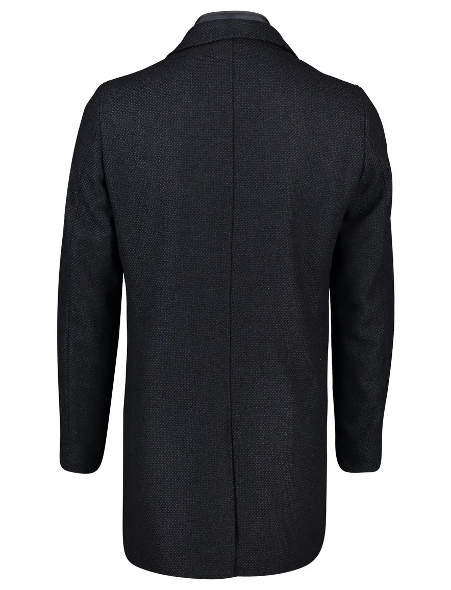 Winterjas Portofino donkerblauw effen rits + knoop normale fit katoen