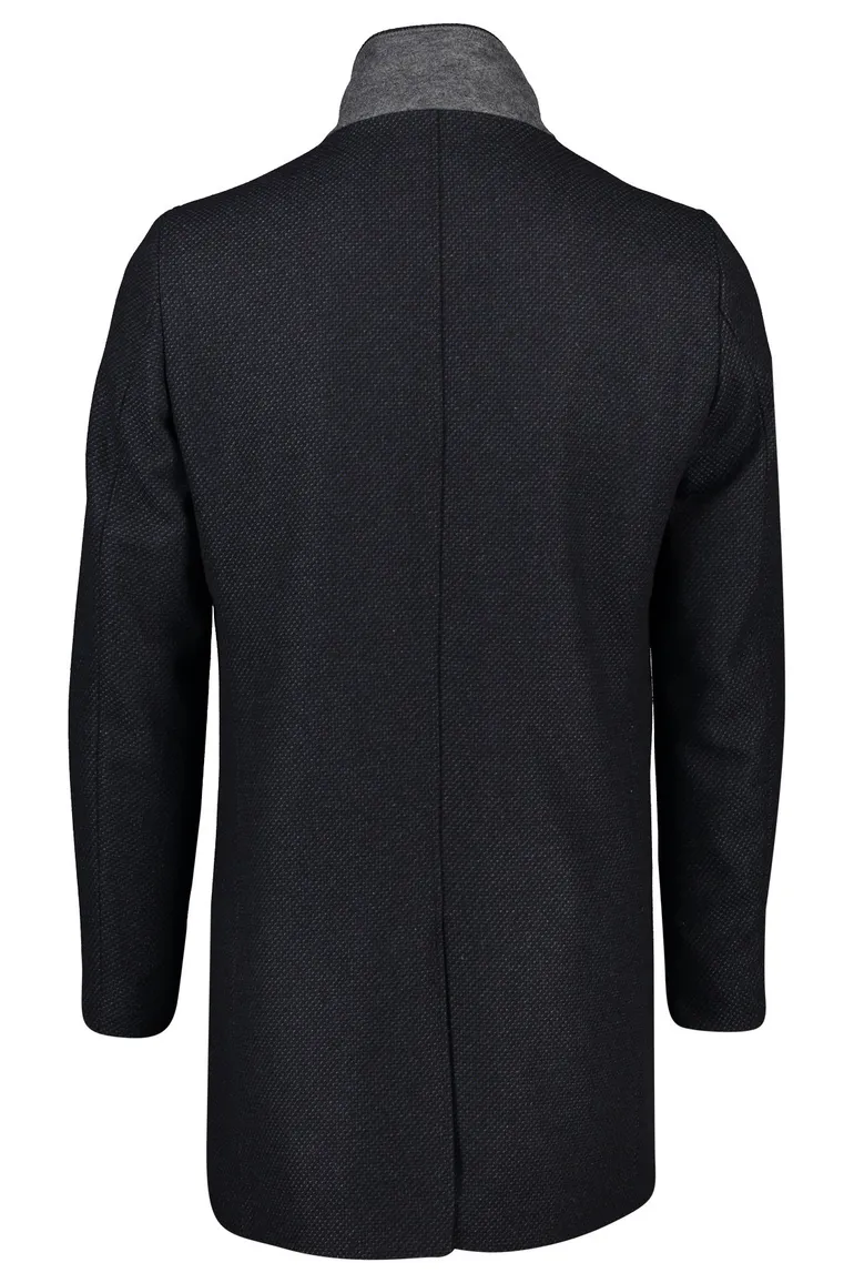 Winterjas Portofino donkerblauw effen rits + knoop normale fit katoen
