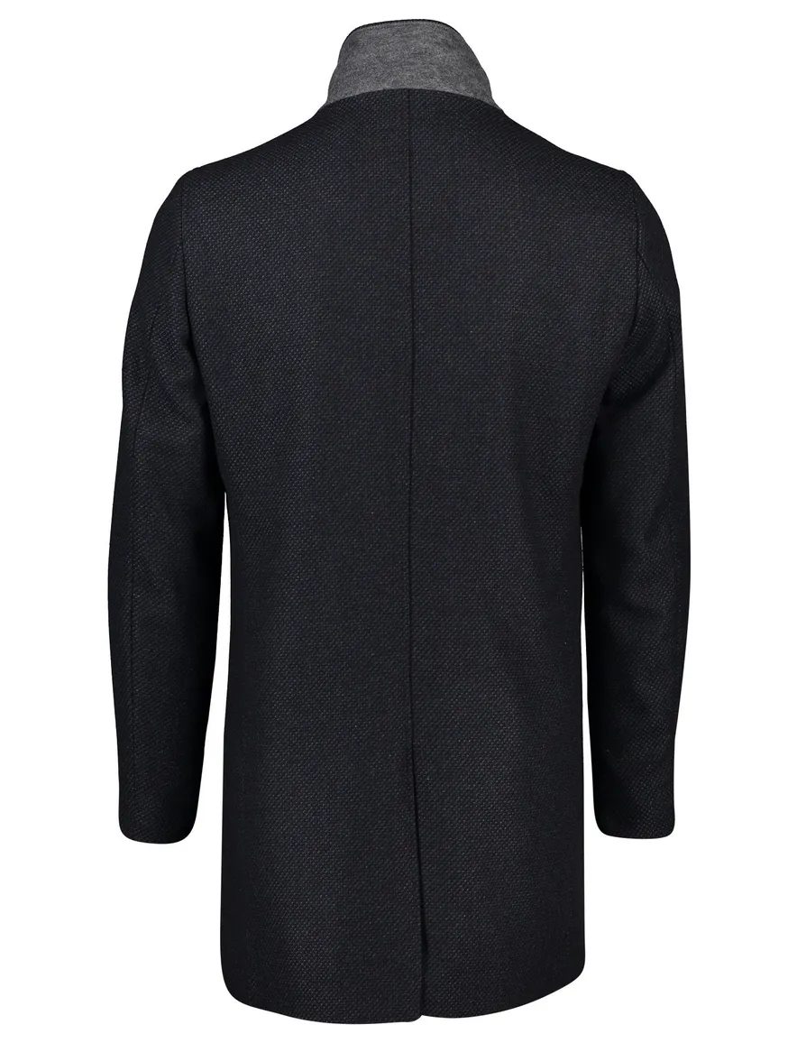 Winterjas Portofino donkerblauw effen rits + knoop normale fit katoen
