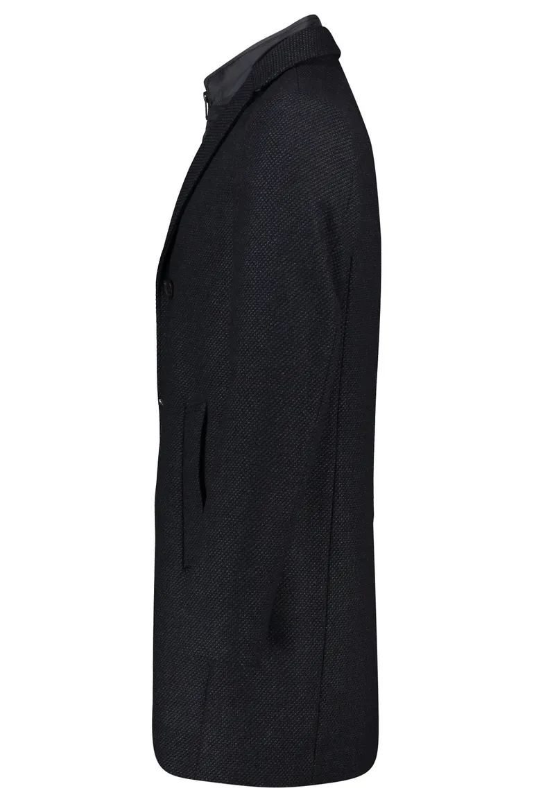 Winterjas Portofino donkerblauw effen rits + knoop normale fit katoen