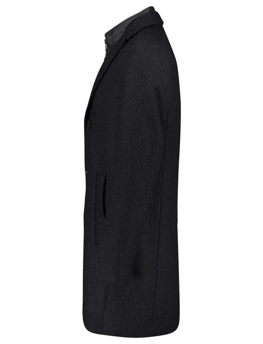 Winterjas Portofino donkerblauw effen rits + knoop normale fit katoen