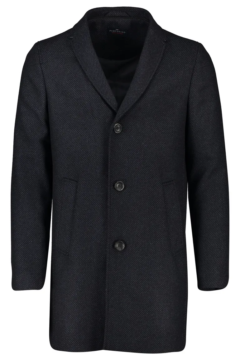 Winterjas Portofino donkerblauw effen rits + knoop normale fit katoen
