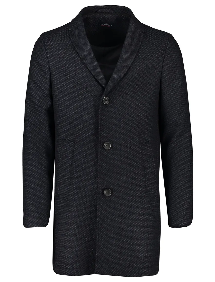 Winterjas Portofino donkerblauw effen rits + knoop normale fit katoen
