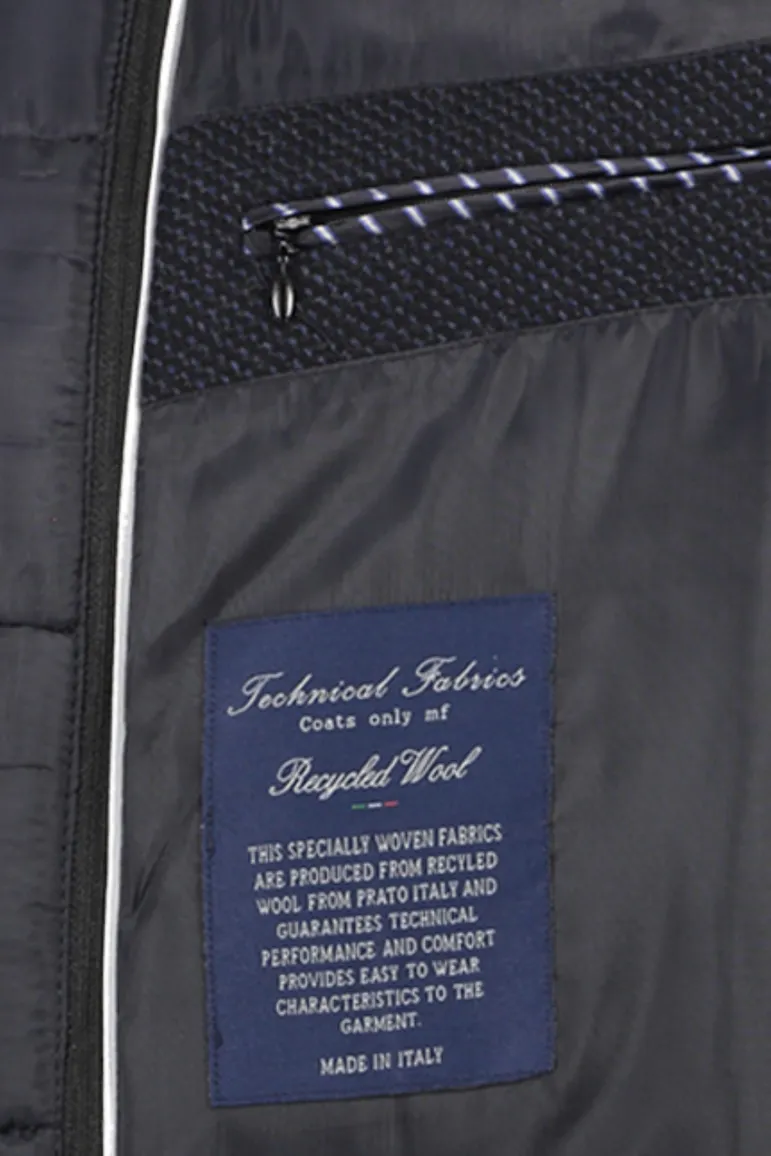 Winterjas Portofino donkerblauw effen rits + knoop normale fit katoen