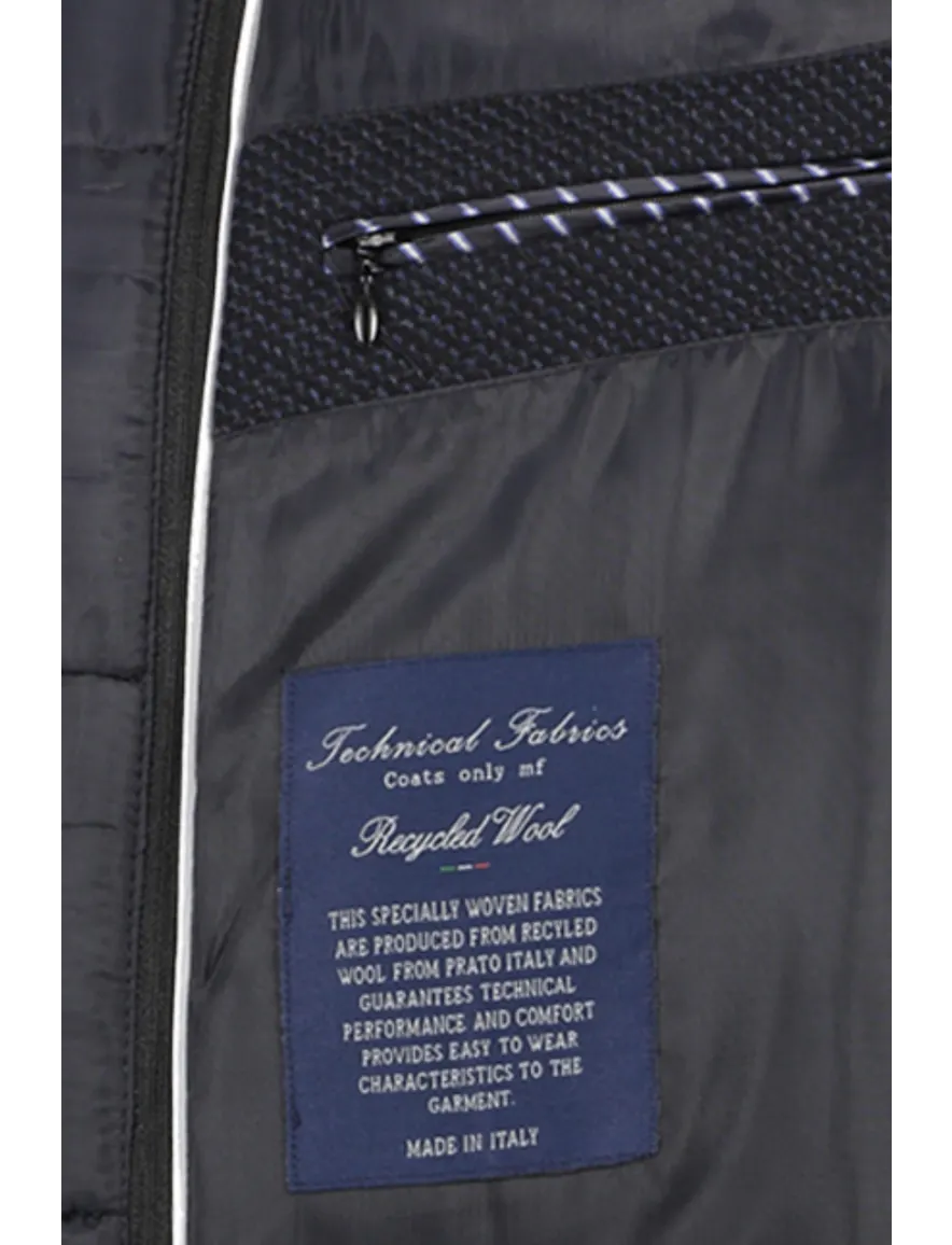 Winterjas Portofino donkerblauw effen rits + knoop normale fit katoen