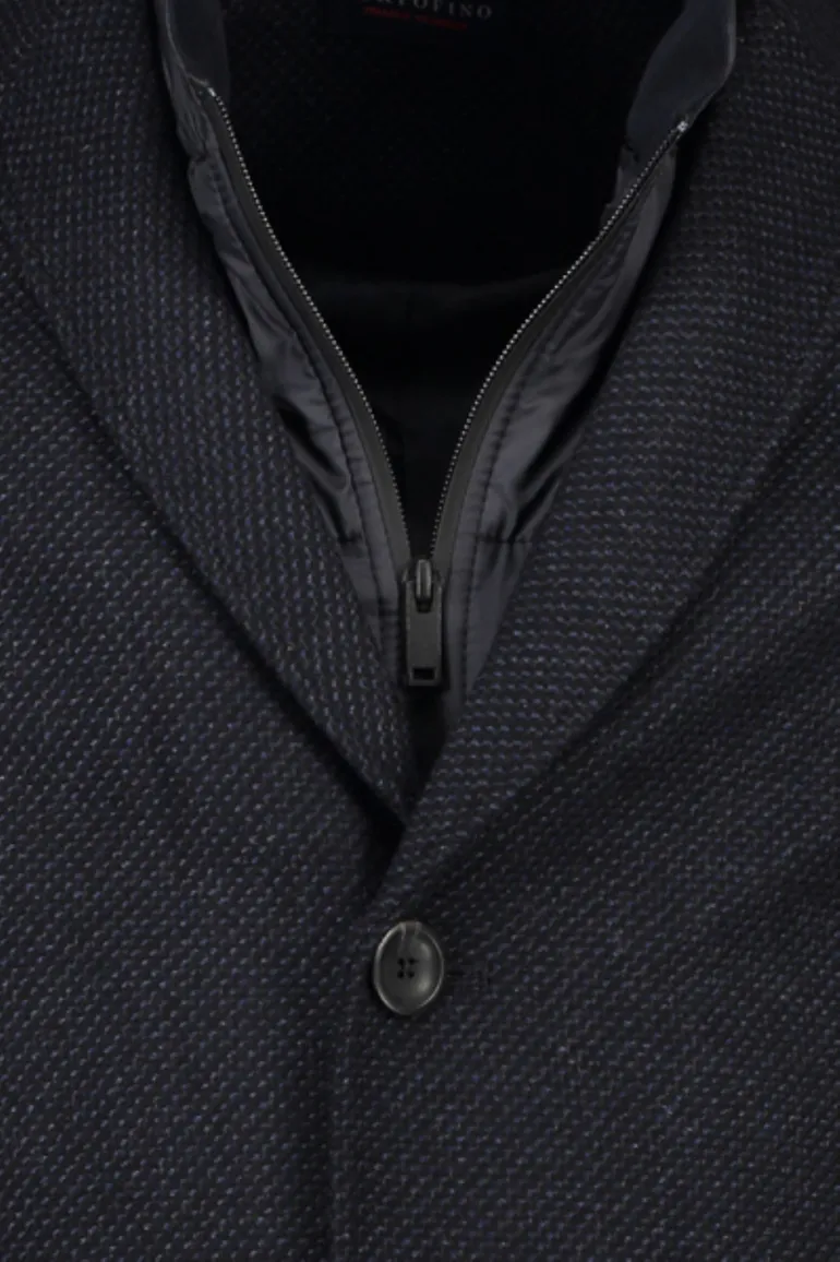 Winterjas Portofino donkerblauw effen rits + knoop normale fit katoen