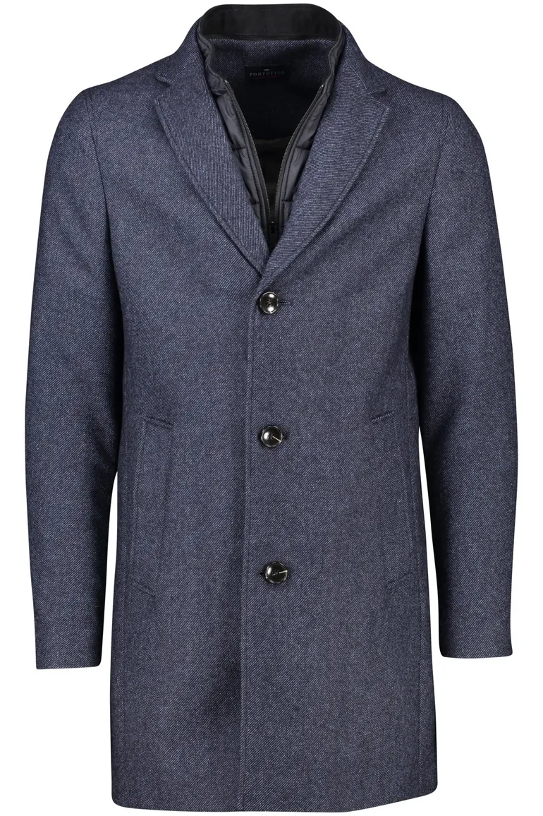 tussenjas Portofino donkerblauw normale fit effen rits + knoop