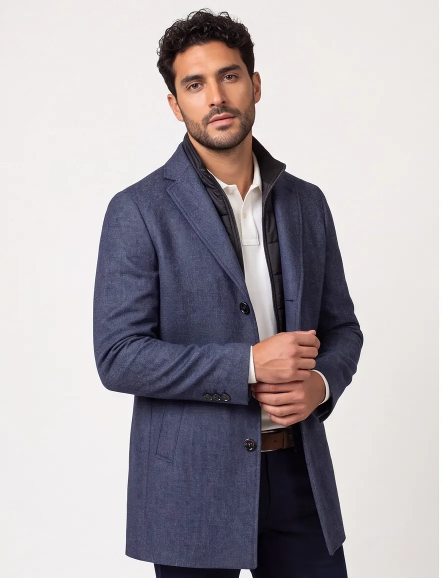tussenjas Portofino donkerblauw normale fit effen rits + knoop