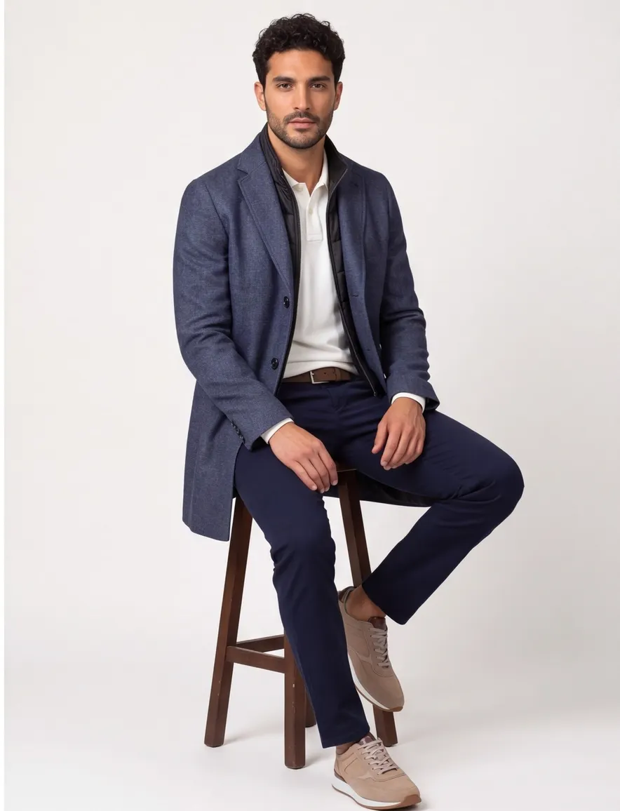 tussenjas Portofino donkerblauw normale fit effen rits + knoop