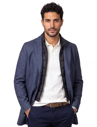 Portofino Portofino tussenjas donkerblauw normale fit effen rits + knoop