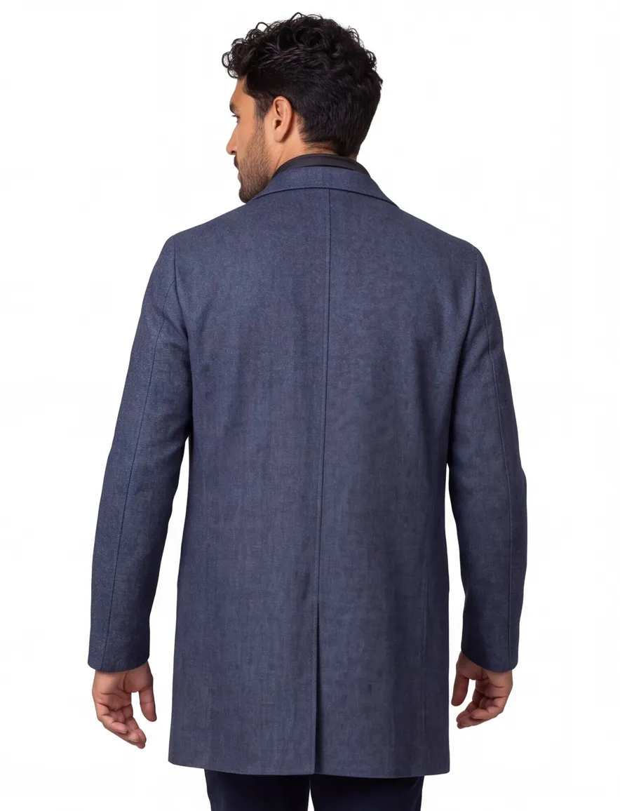 tussenjas Portofino donkerblauw normale fit effen rits + knoop