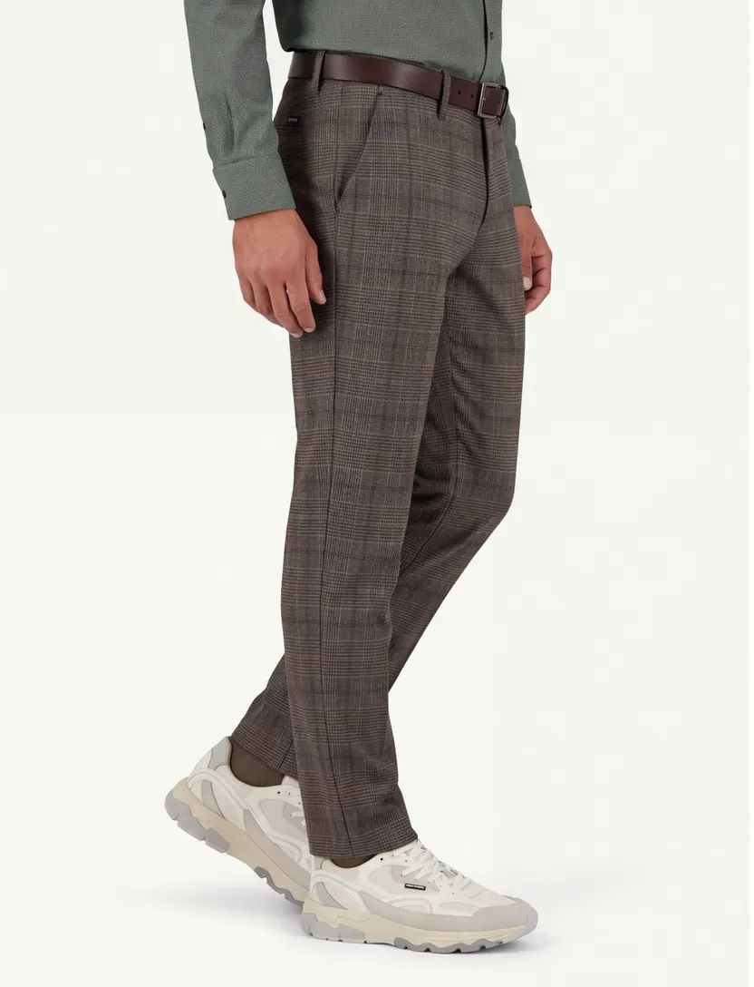 Gardeur katoenen broek bruin geruit katoen