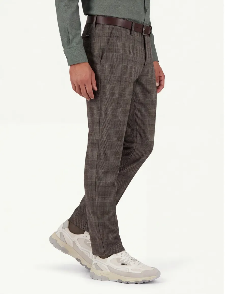 Gardeur katoenen broek bruin geruit katoen
