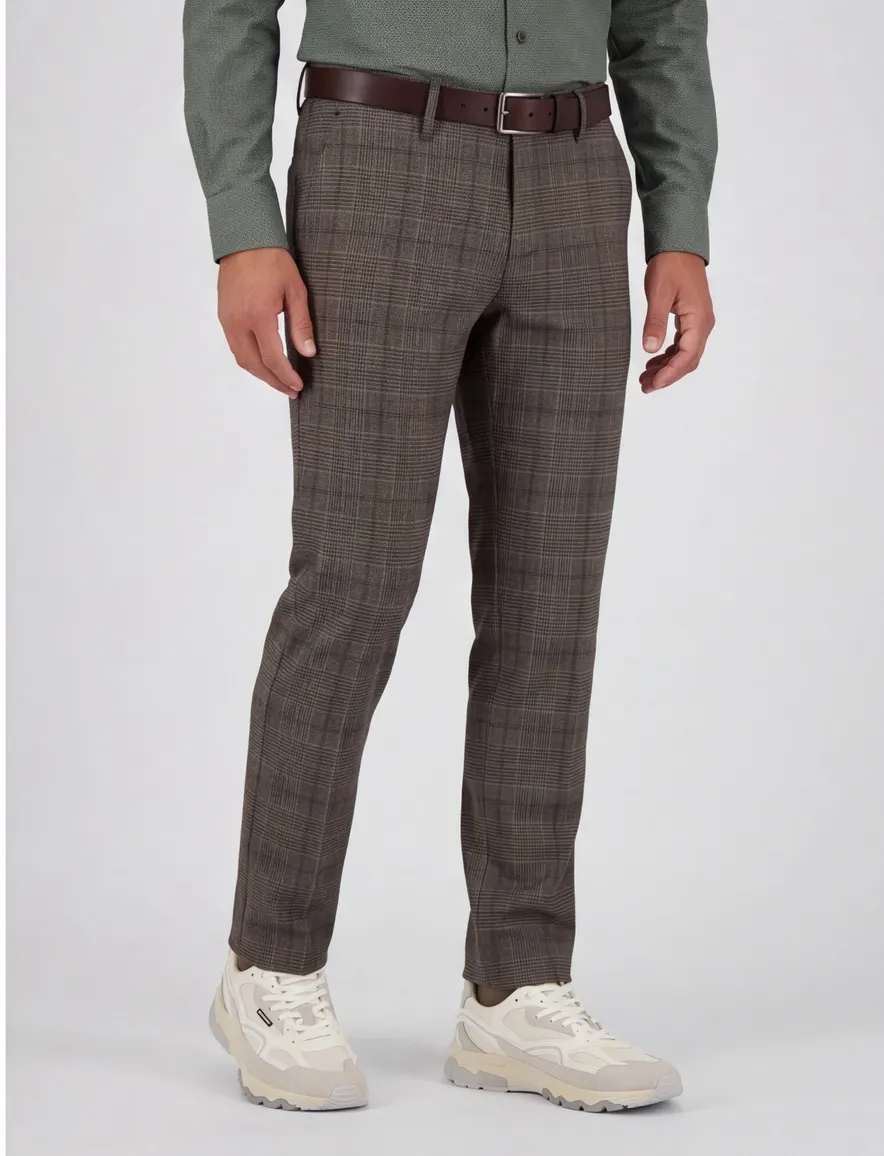 Gardeur katoenen broek bruin geruit katoen