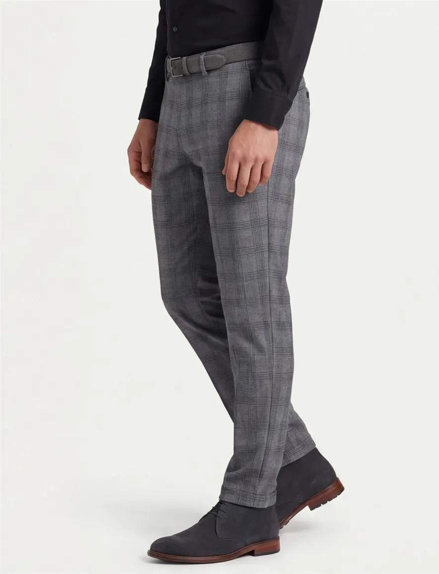 Gardeur katoenen broek blauw geruit katoen