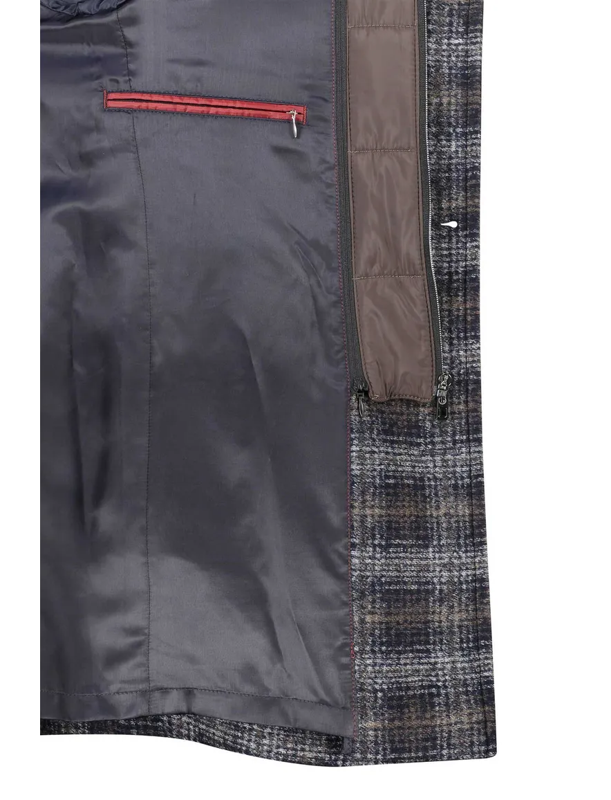 Bugatti winterjas donkerblauw geruit rits + knoop wijde fit