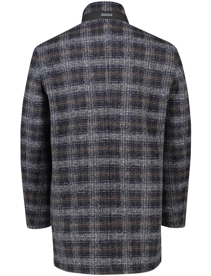 Bugatti winterjas donkerblauw geruit rits + knoop wijde fit