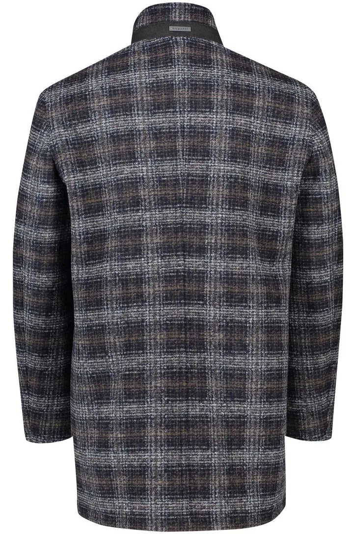 Bugatti winterjas donkerblauw wijde fit geruit rits + knoop