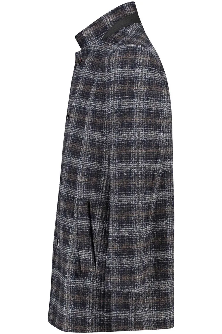 Bugatti winterjas donkerblauw geruit rits + knoop wijde fit