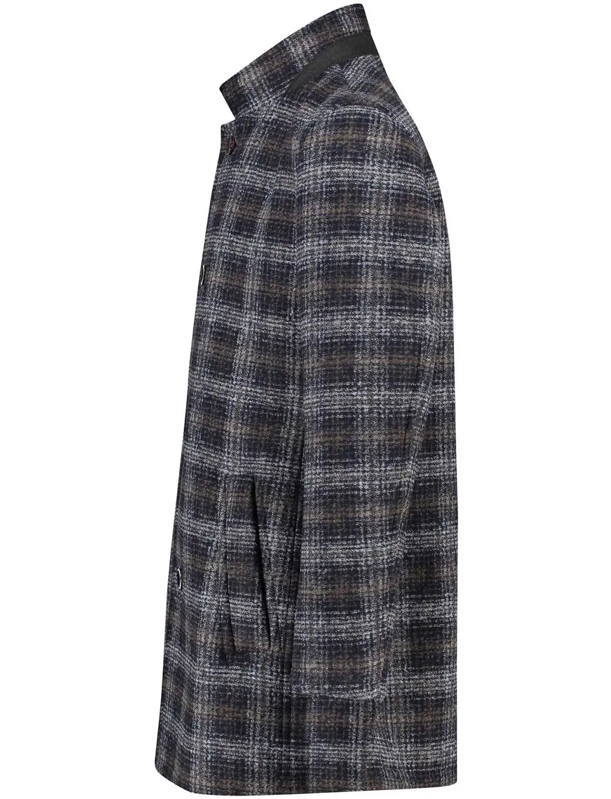 Bugatti winterjas donkerblauw geruit rits + knoop wijde fit