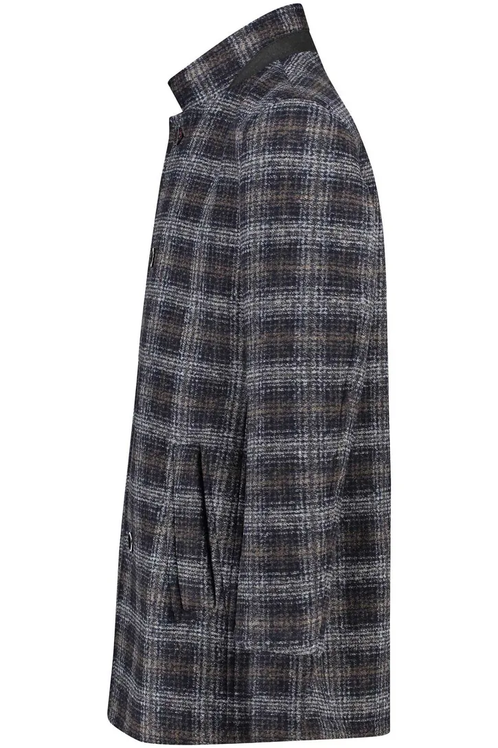 Bugatti winterjas donkerblauw wijde fit geruit rits + knoop