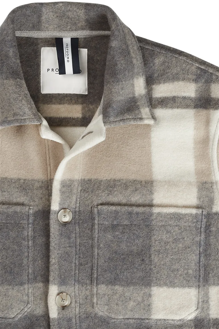Profuomo vest overshirt beige knopen effen wol