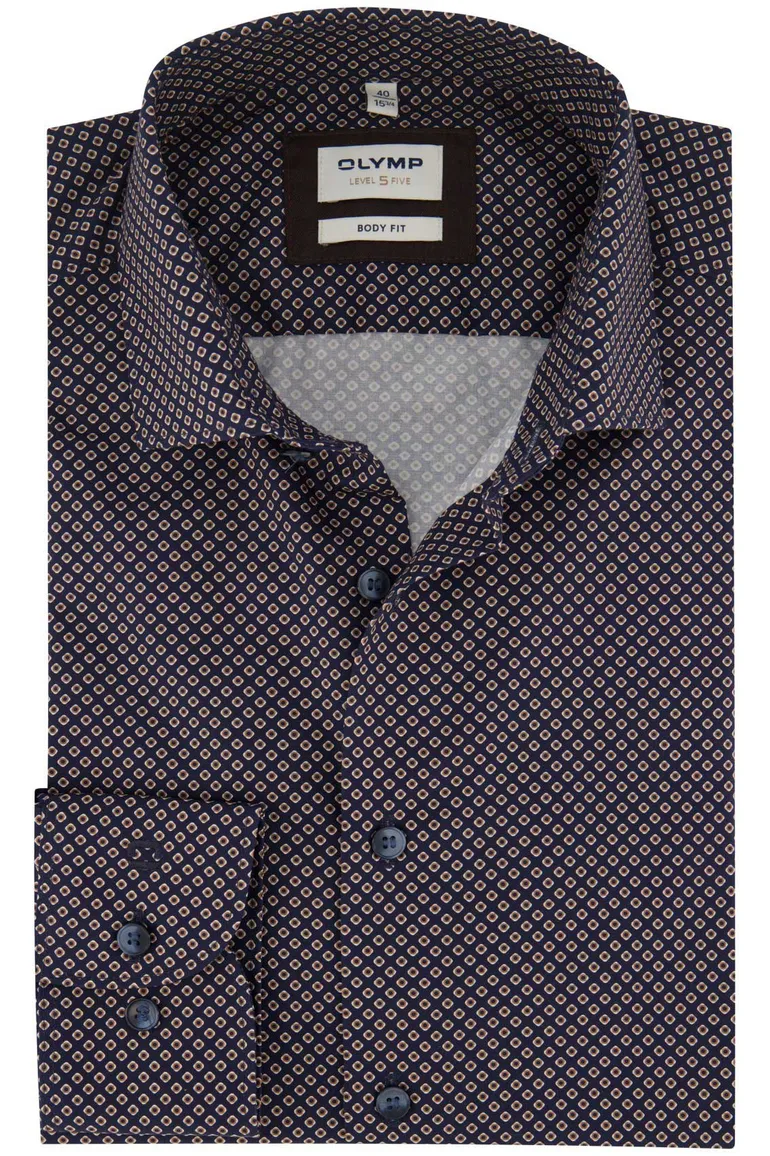 Olymp business overhemd extra slim fit blauw geprint katoen