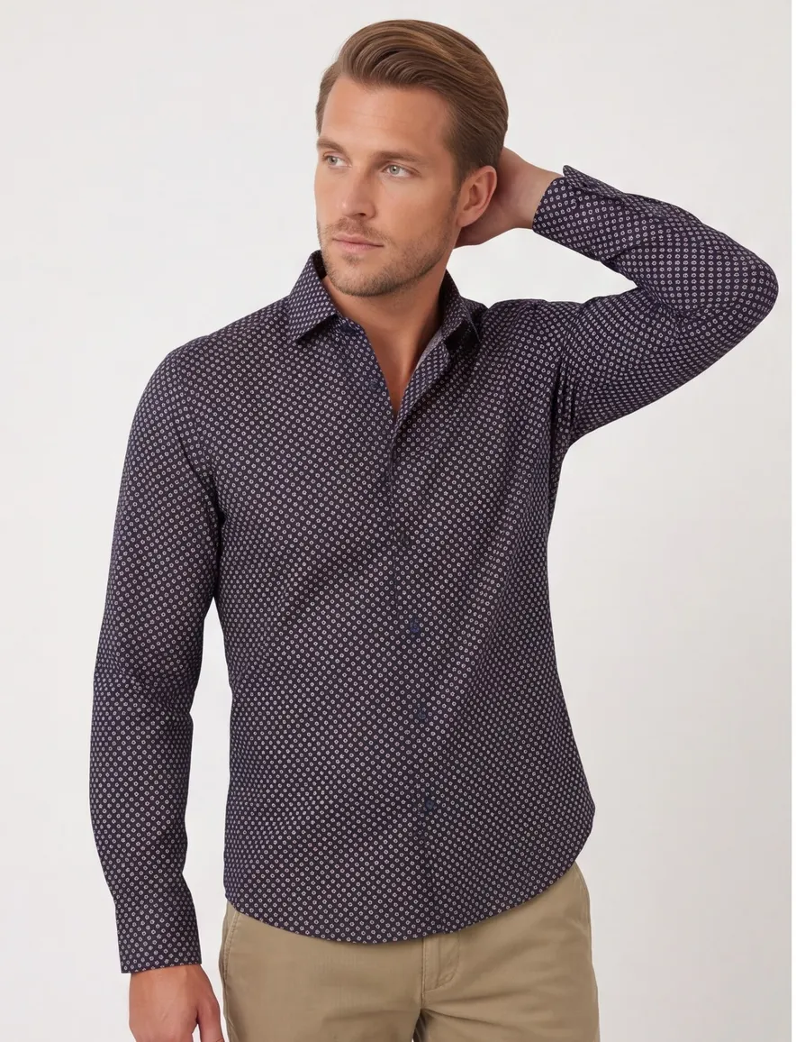 business overhemd Olymp blauw geprint katoen extra slim fit