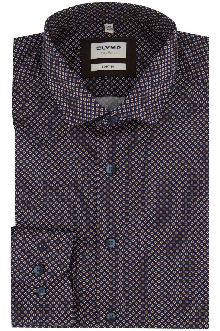 Olymp business overhemd extra slim fit blauw geprint katoen