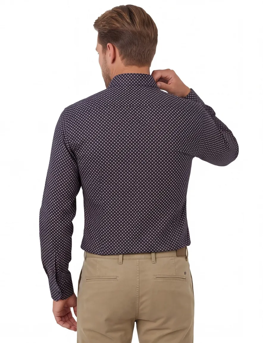 business overhemd Olymp blauw geprint katoen extra slim fit