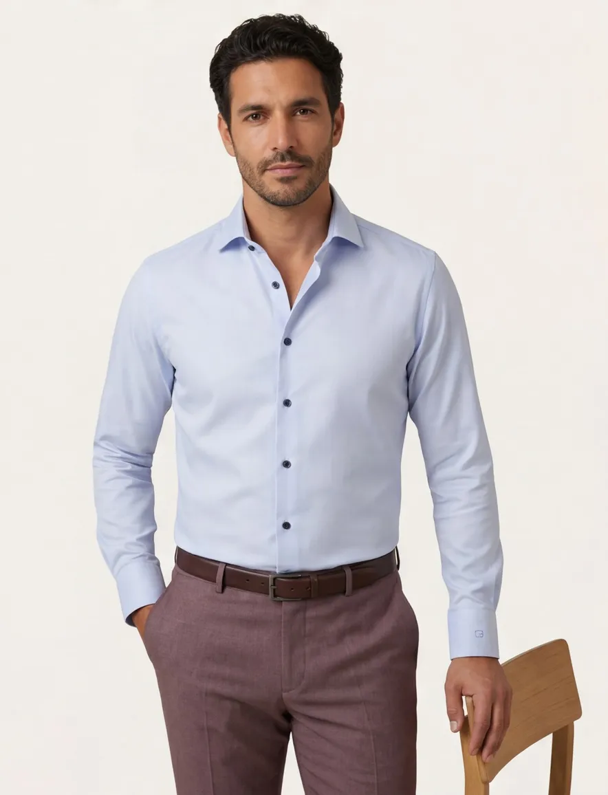 business overhemd Olymp No. 6 lichtblauw effen katoen super slim fit