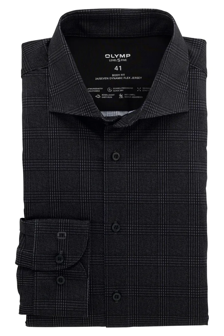 Olymp business overhemd Level Five extra slim fit grijs geruit katoen