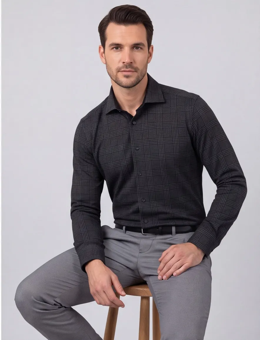 Olymp business overhemd Level Five extra slim fit grijs geruit katoen