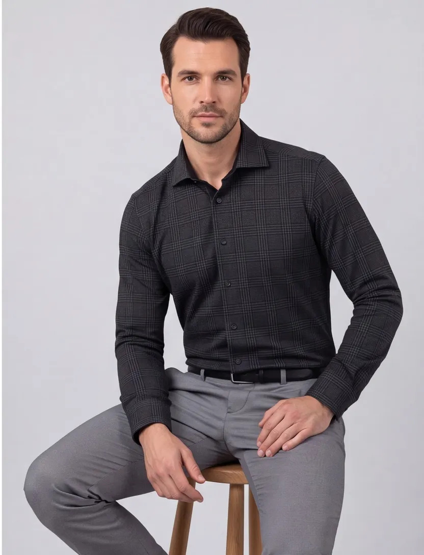 Olymp business overhemd Level Five grijs geruit katoen extra slim fit