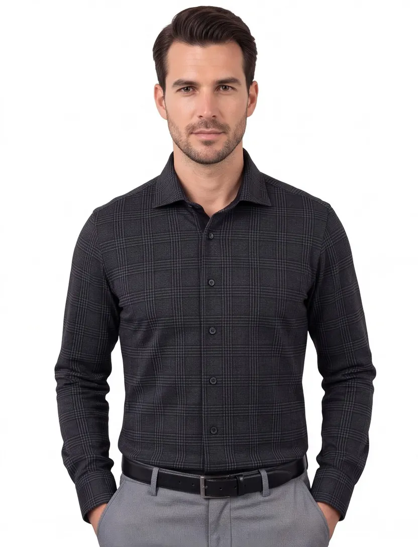 Olymp business overhemd Level Five grijs geruit katoen extra slim fit