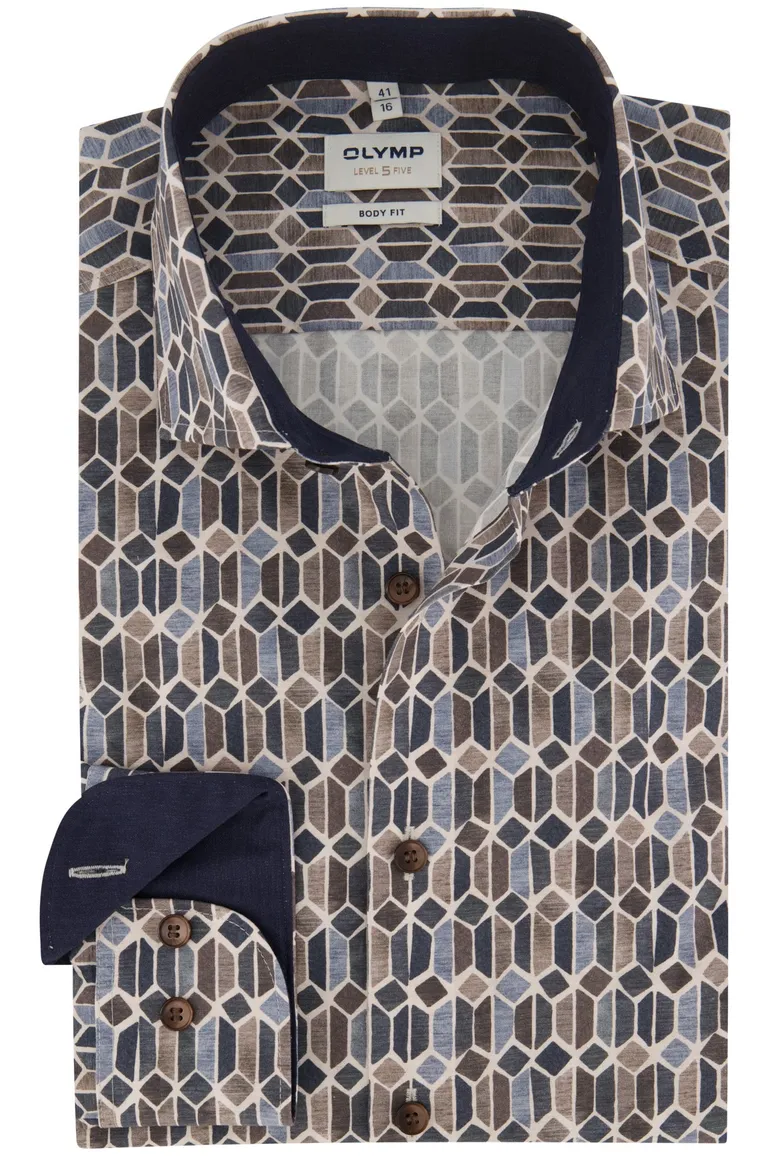 business overhemd Olymp donkerblauw geprint katoen slim fit