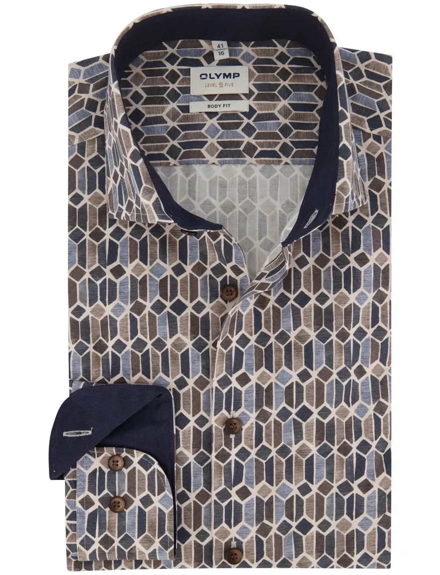 business overhemd Olymp donkerblauw geprint katoen slim fit