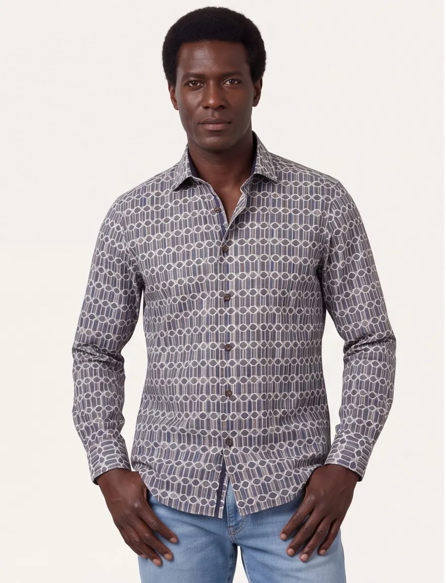 Olymp business overhemd slim fit donkerblauw geprint katoen