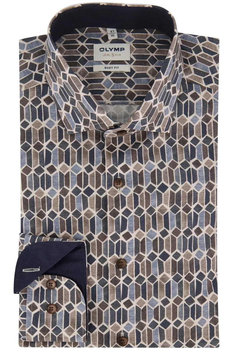 business overhemd Olymp donkerblauw geprint katoen slim fit