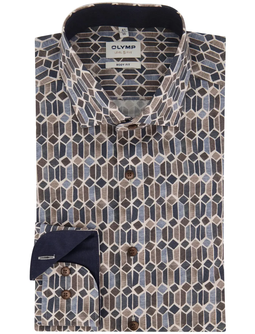 Olymp business overhemd slim fit donkerblauw geprint katoen