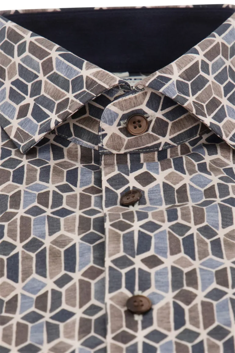 business overhemd Olymp donkerblauw geprint katoen slim fit