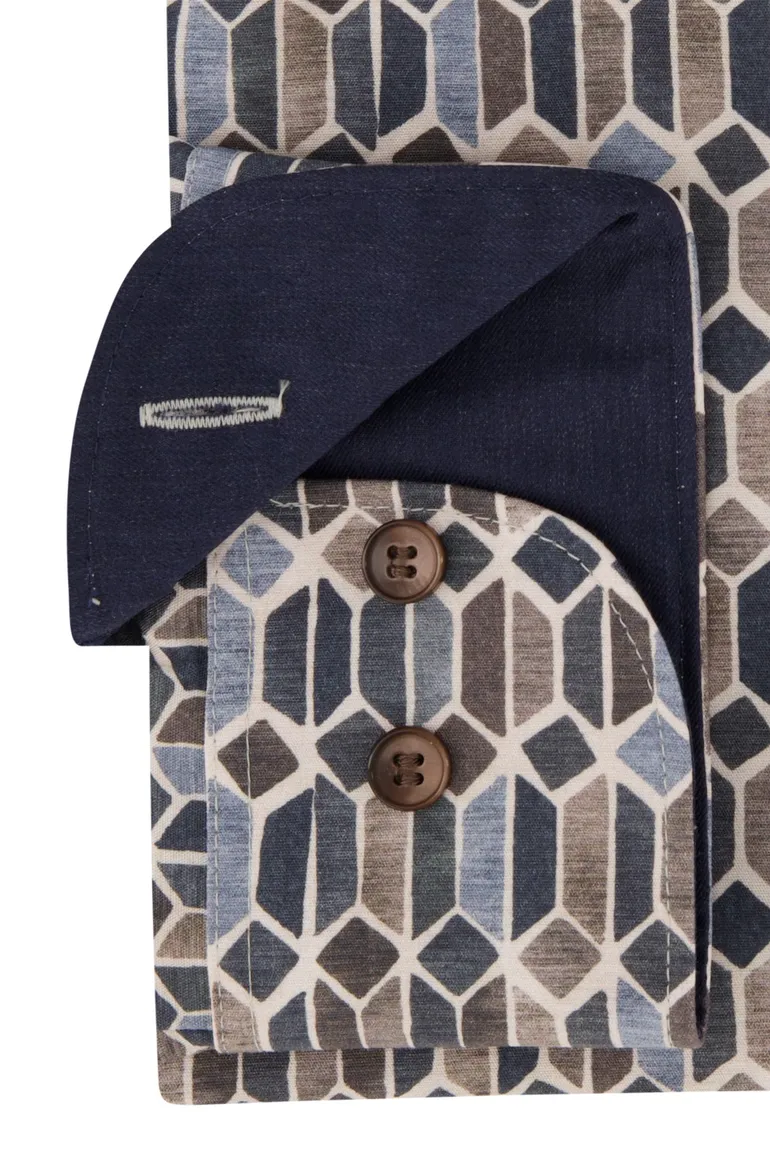 business overhemd Olymp donkerblauw geprint katoen slim fit