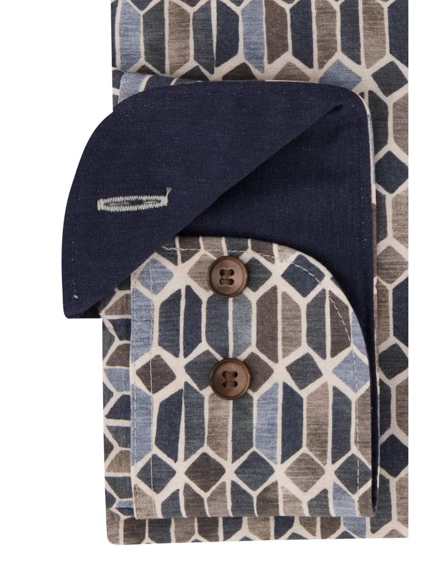 Olymp business overhemd slim fit donkerblauw geprint katoen