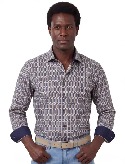Olymp Olymp business overhemd slim fit donkerblauw geprint katoen