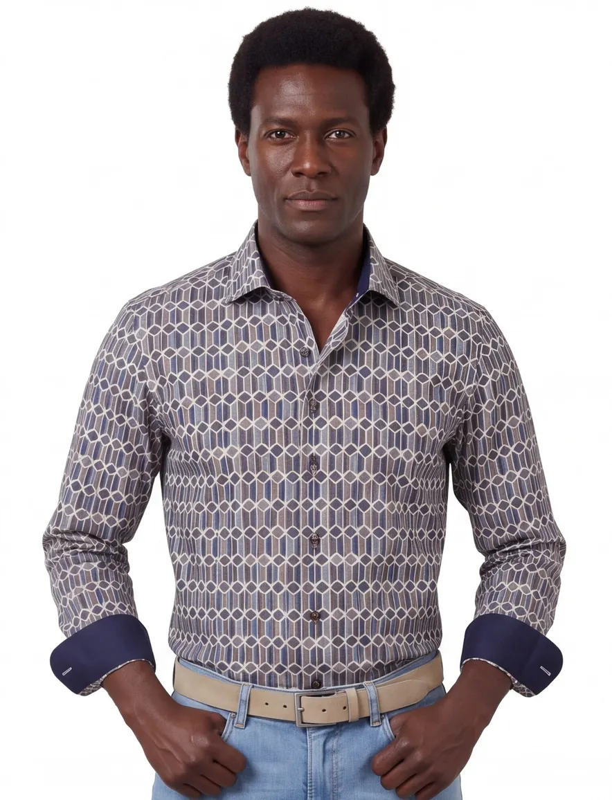 Olymp business overhemd slim fit donkerblauw geprint katoen
