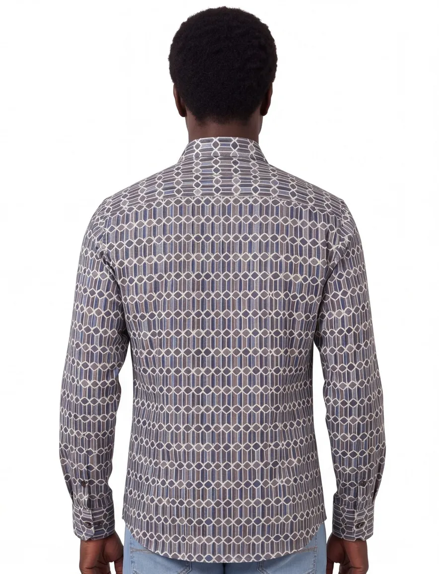 Olymp business overhemd slim fit donkerblauw geprint katoen