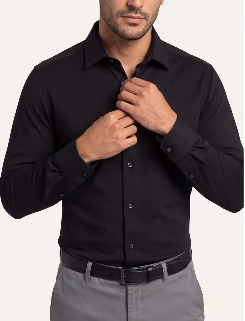 Olymp overhemd mouwlengte 7 No. 6 zwart effen katoen super slim fit