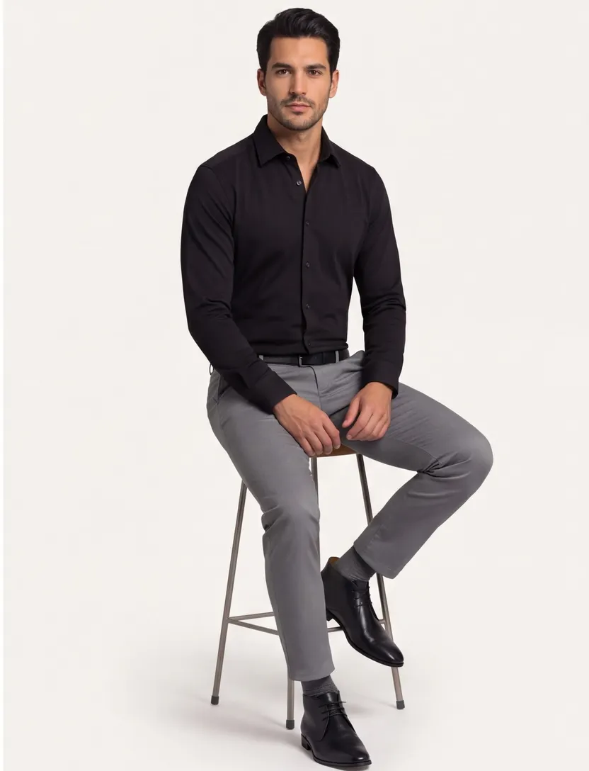 Olymp overhemd mouwlengte 7 No. 6 zwart effen katoen super slim fit