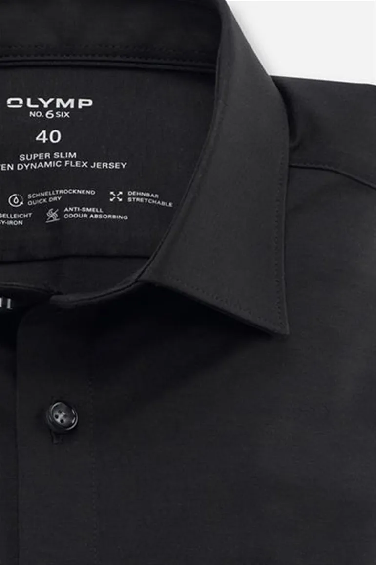 overhemd mouwlengte 7 Olymp No. 6 zwart effen katoen super slim fit